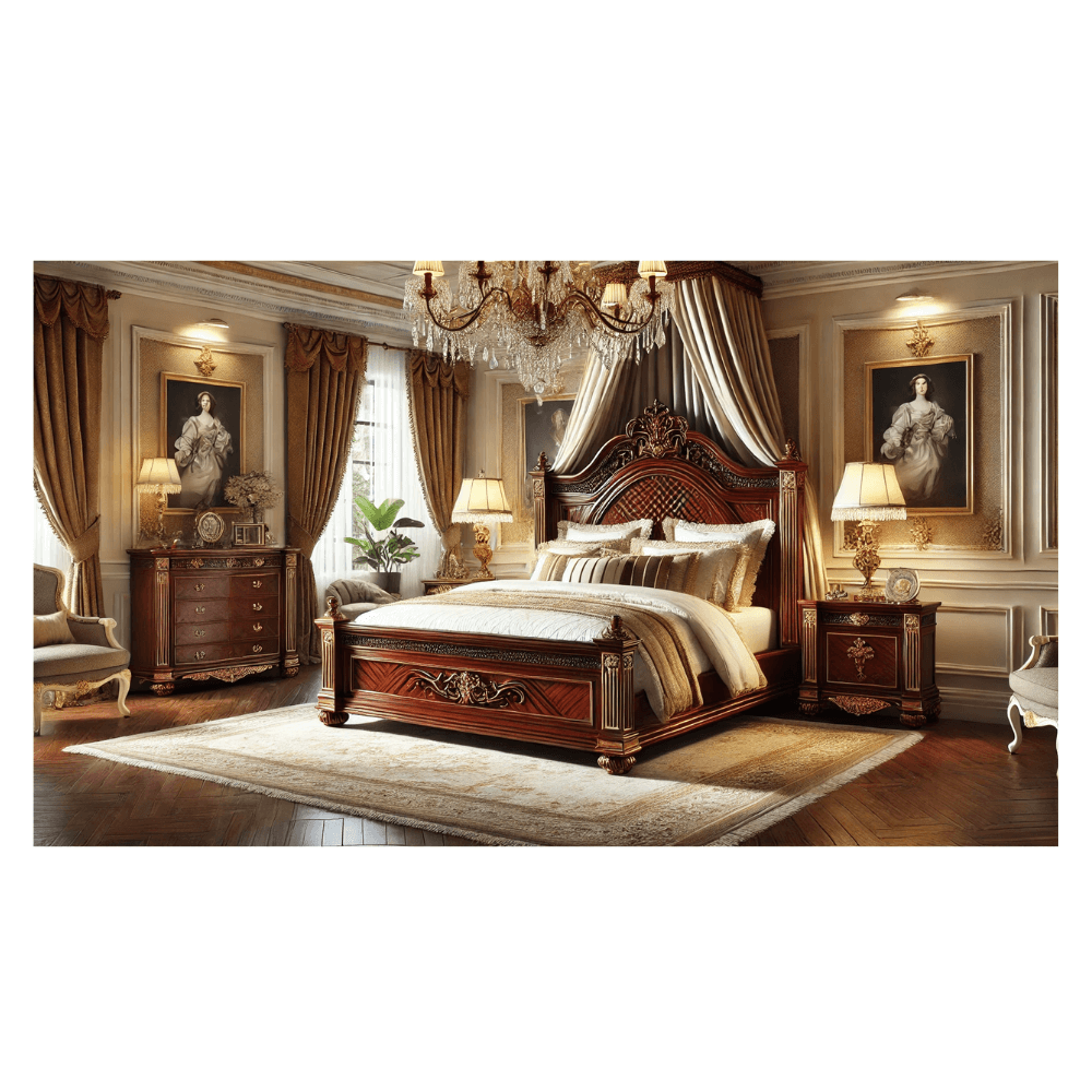 Luxurious baroque bedroom with chandelier