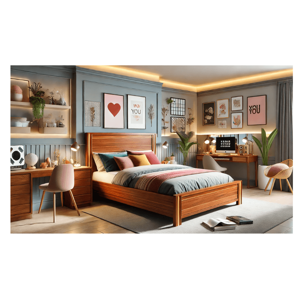 Bohemian-style bedroom with accent art