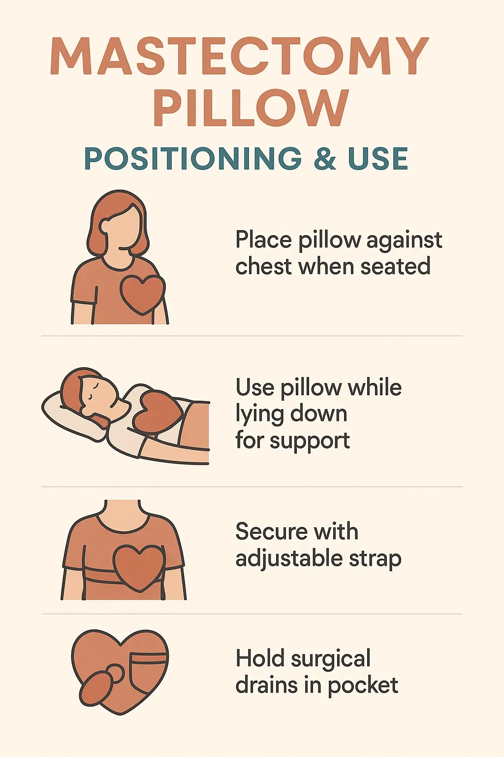 Guide to using a mastectomy pillow in seated and lying positions