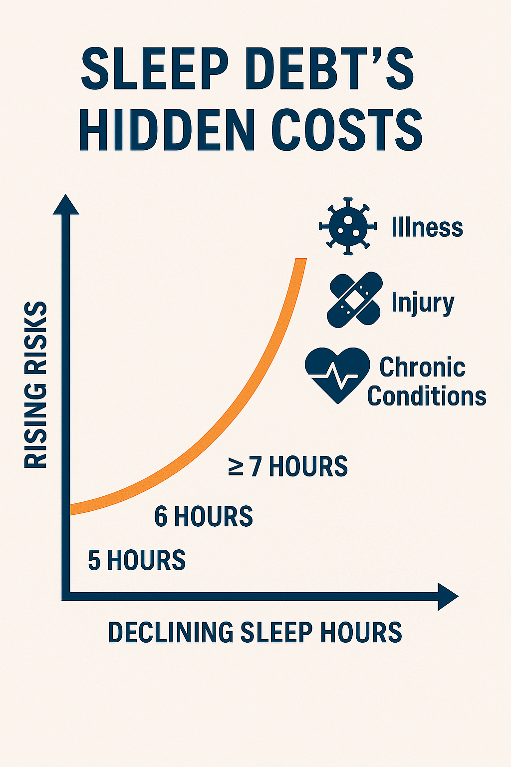 Less sleep increases your risk of illness, injury, and chronic disease.