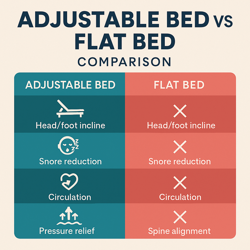 Feature comparison chart: adjustable vs flat bed.