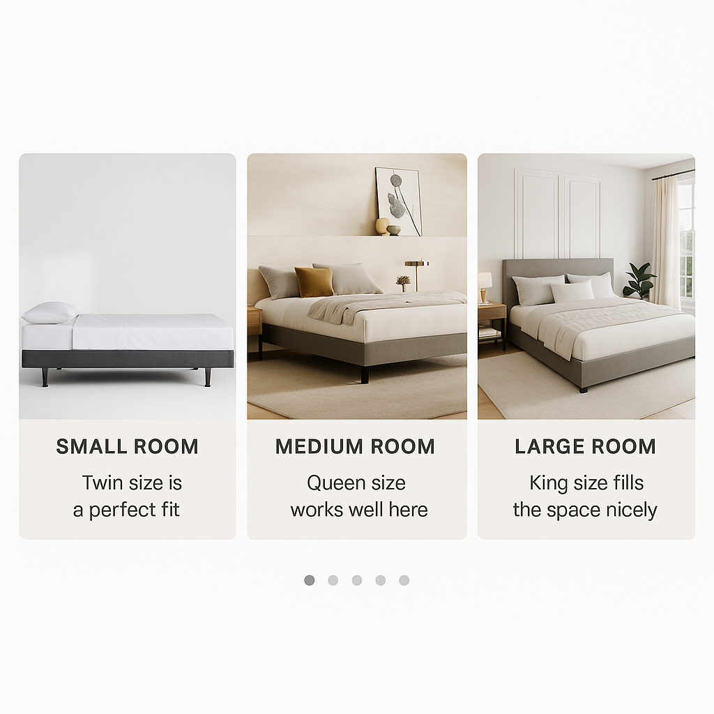 Small, medium, and large rooms with matching bed sizes