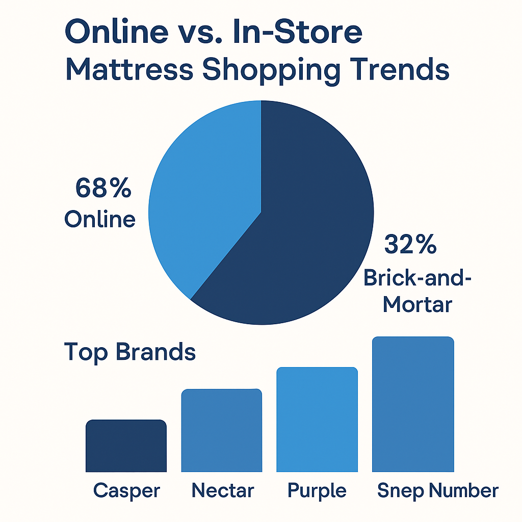 Mattress shopping split by location and brand