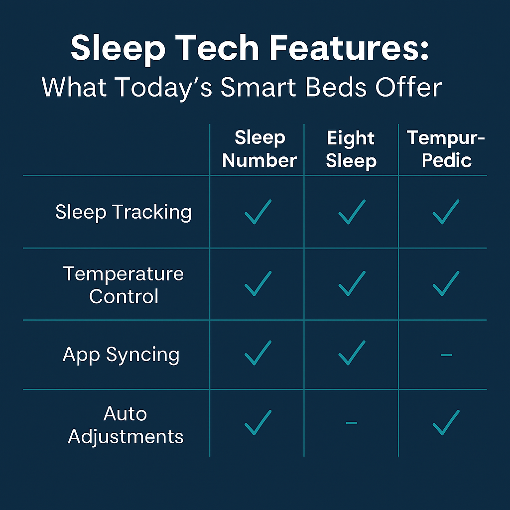 Smart bed features across major mattress brands