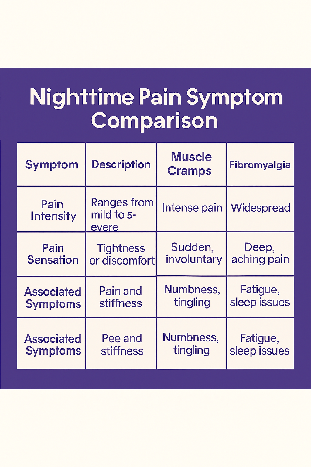 Night pain types symptom comparison chart.