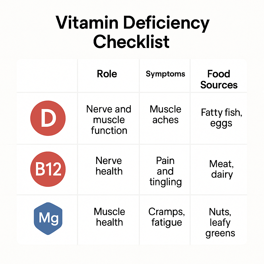 Vitamin deficiency roles and sources.
