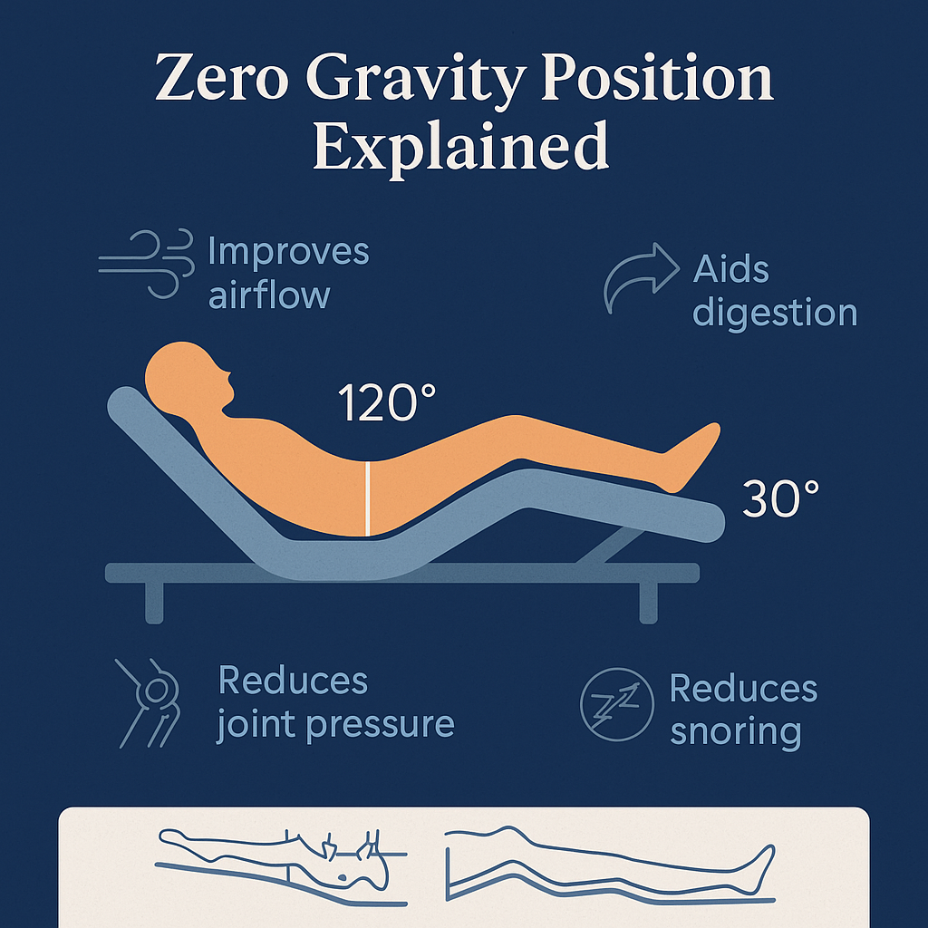 Diagram showing zero gravity sleep position benefits.