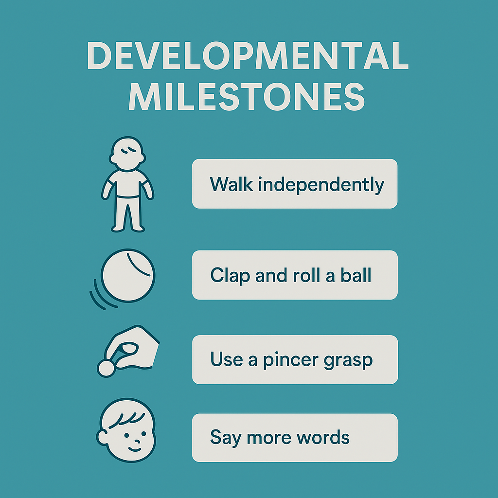 Toddler developmental milestones illustrated with icons