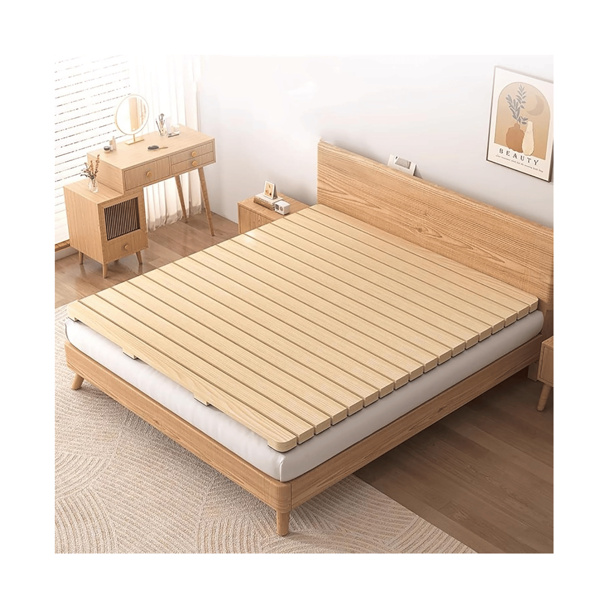 RAUMPA natural wood platform bed foundation