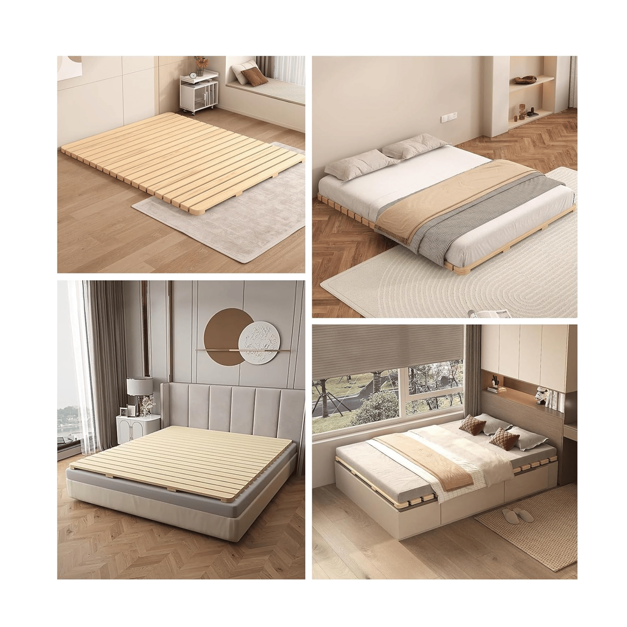 RAUMPA Zen style wooden slatted bed frame