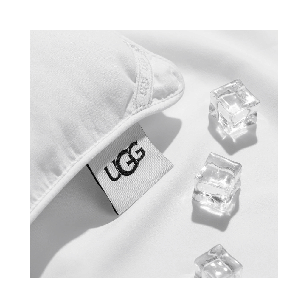 UGG Cooling Comforter fabric tag close-up on white background (Credit: UGG / Amazon)