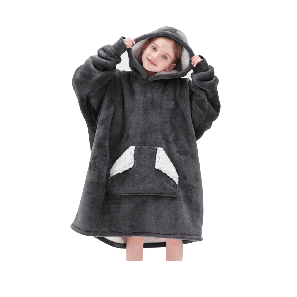 touchat gray sherpa kids wearable blanket hoodie