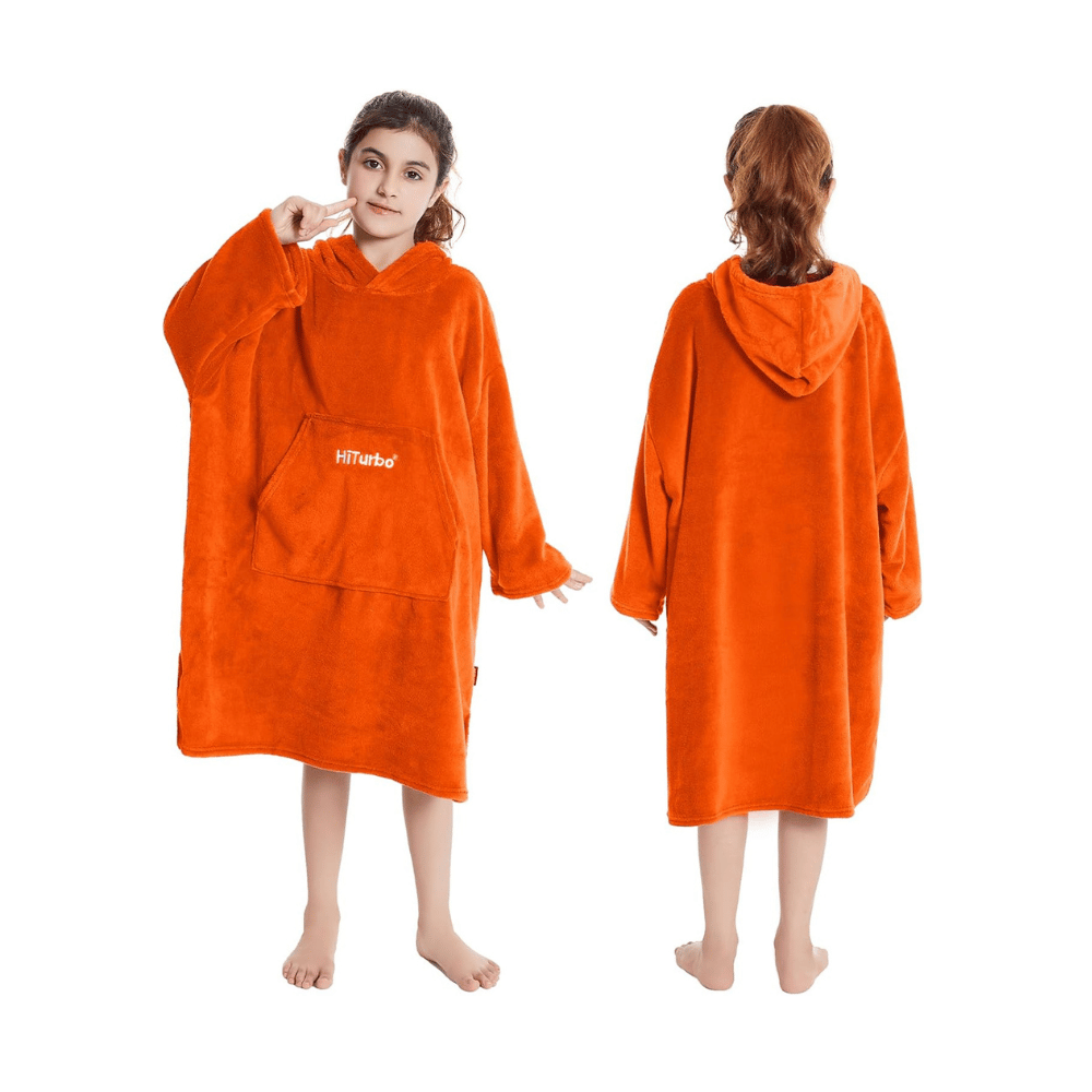 hiturbo orange fleece kids towel changing robe