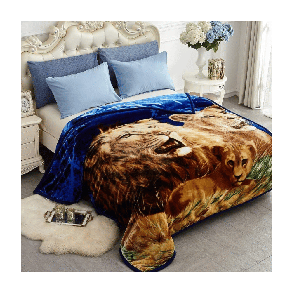 JYK thick Korean faux mink fleece blanket with lion dolphin pattern