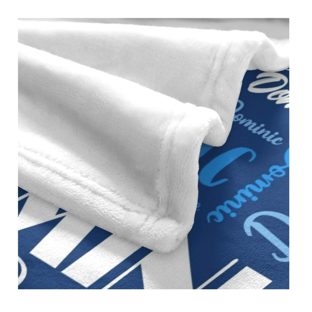 Blue customized blanket for loved ones.