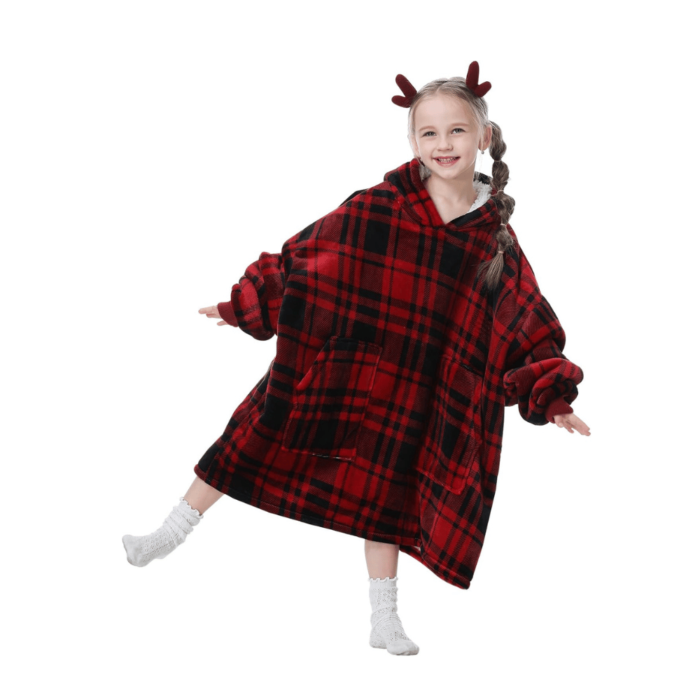 aemicion plaid red kids wearable blanket hoodie