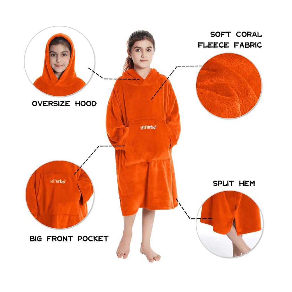 hiturbo soft coral fleece kids hooded robe