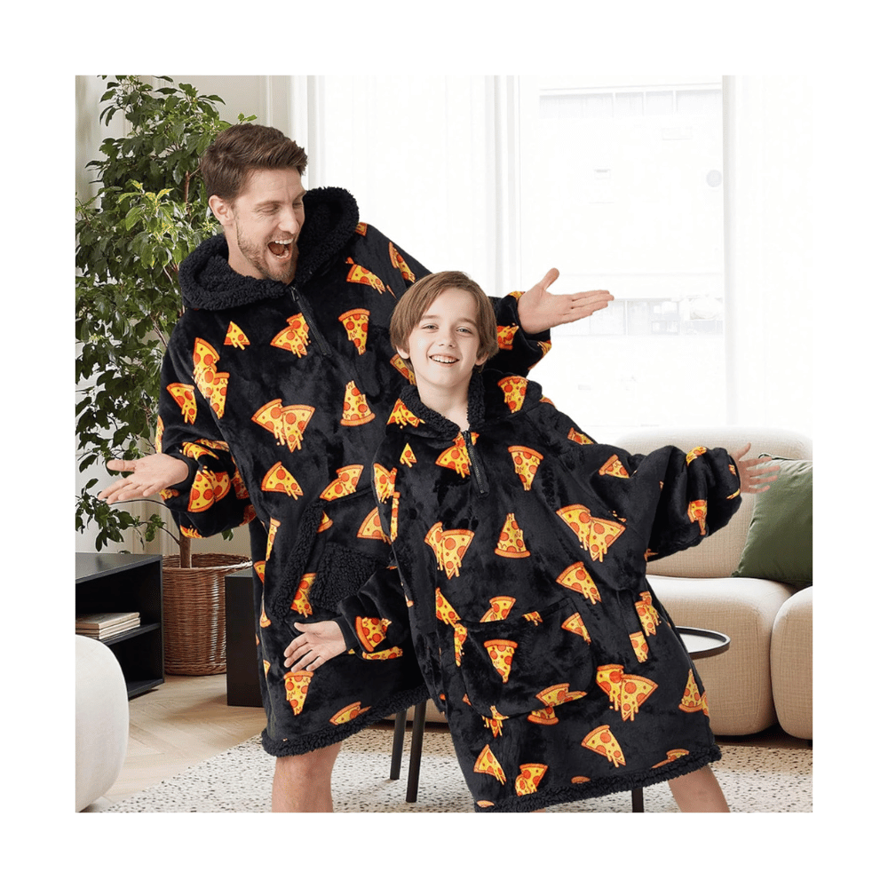 pizza design giggling getup kids hooded blanket