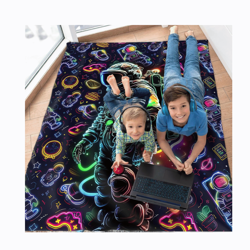 Bright astronaut pattern kids throw blanket.