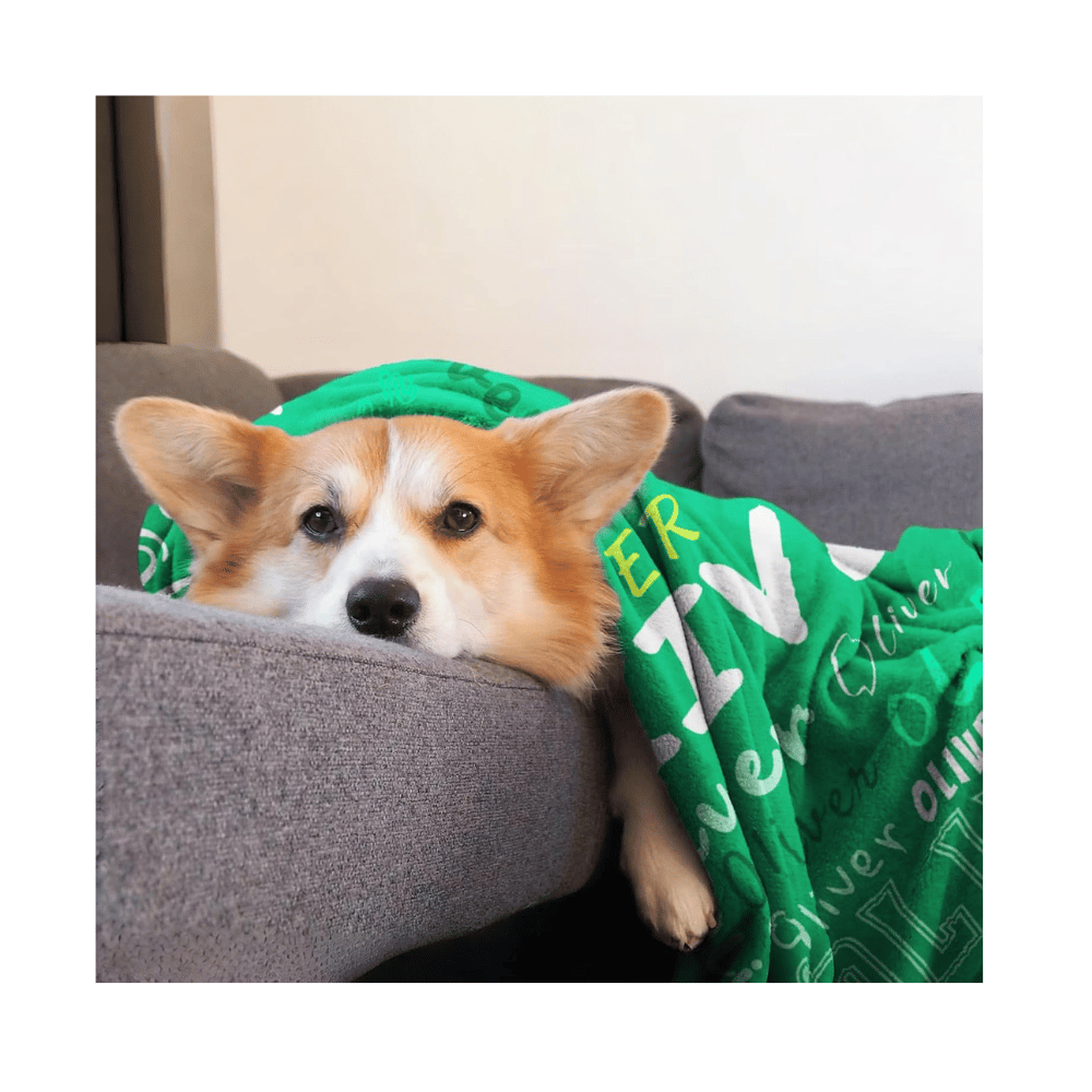 Soft green name blanket for kids.