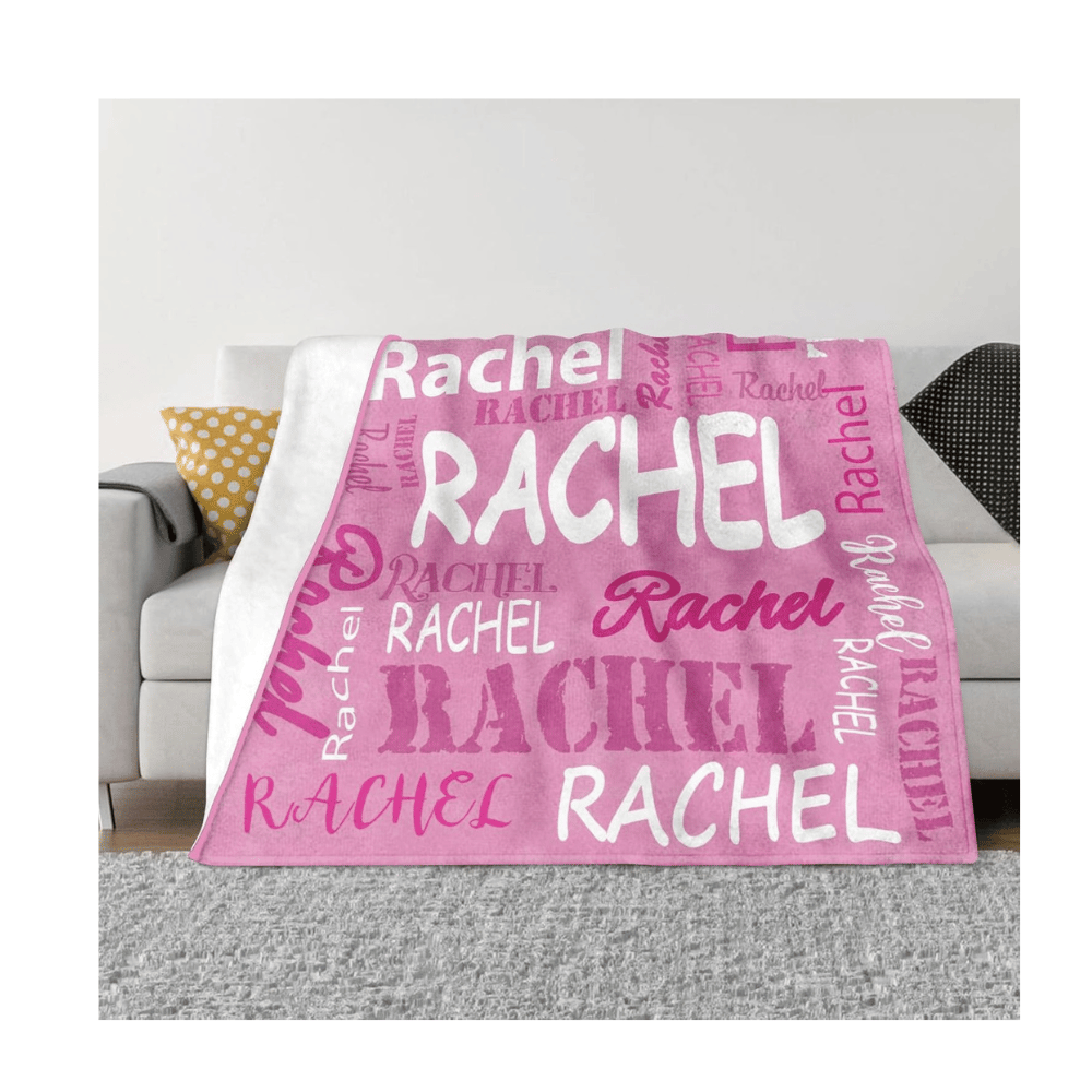 Pink personalized name blanket for girls.