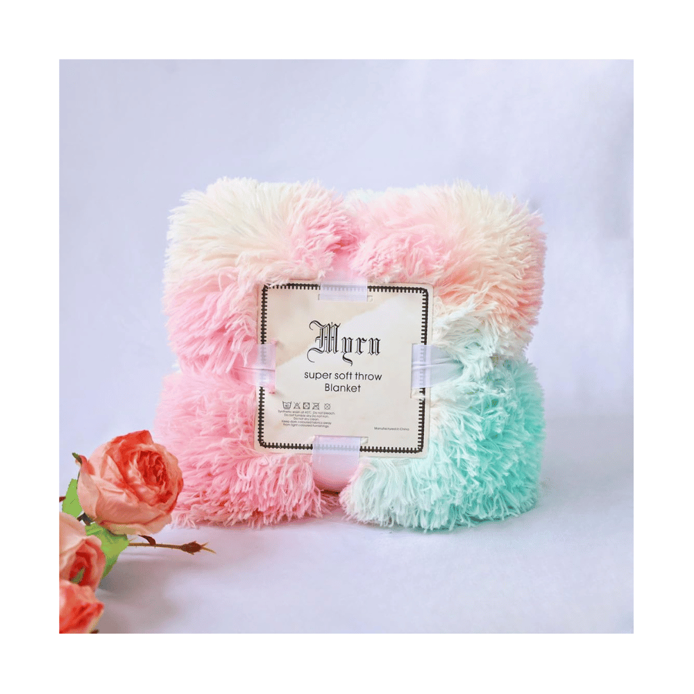 Colorful gradient shaggy kids blanket.