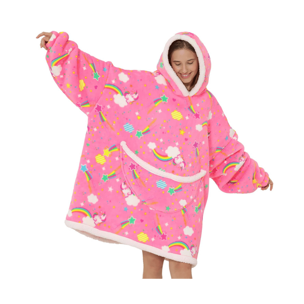 pink unicorn glow deserthome blanket hoodie