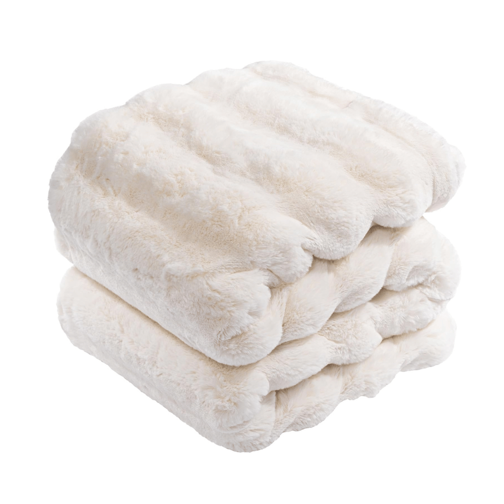 Folded Touchat Luxury Faux Rabbit Blanket showcasing plush faux rabbit texture and high-density softness.