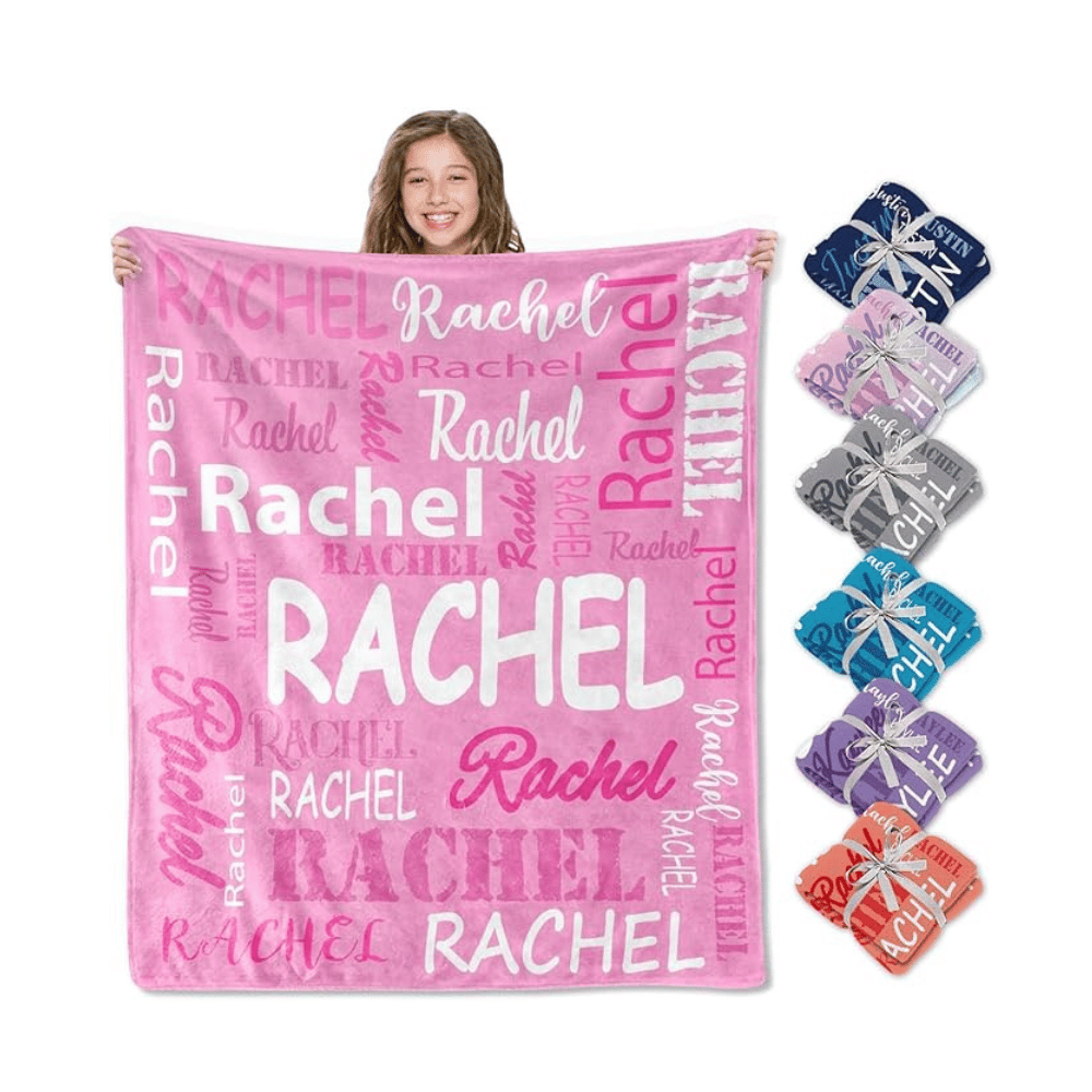 Pink name blanket for bedroom decor.
