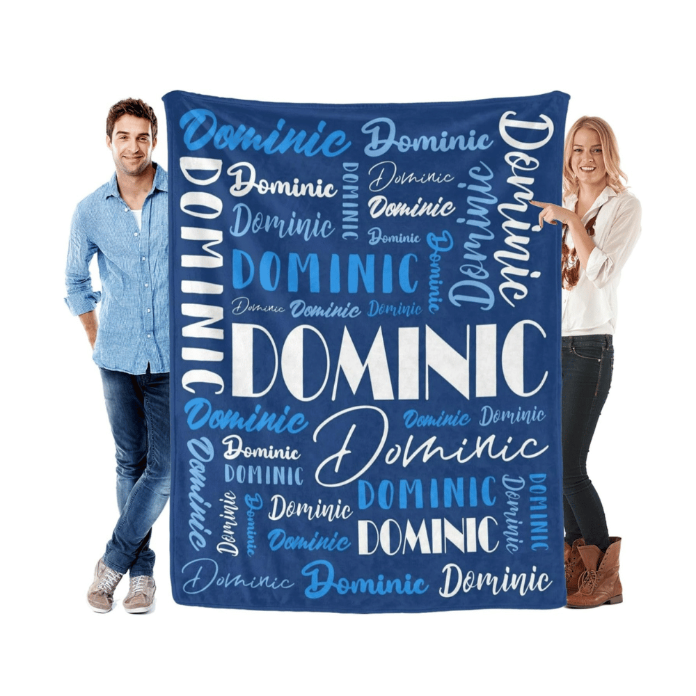 Blue personalized family name blanket.