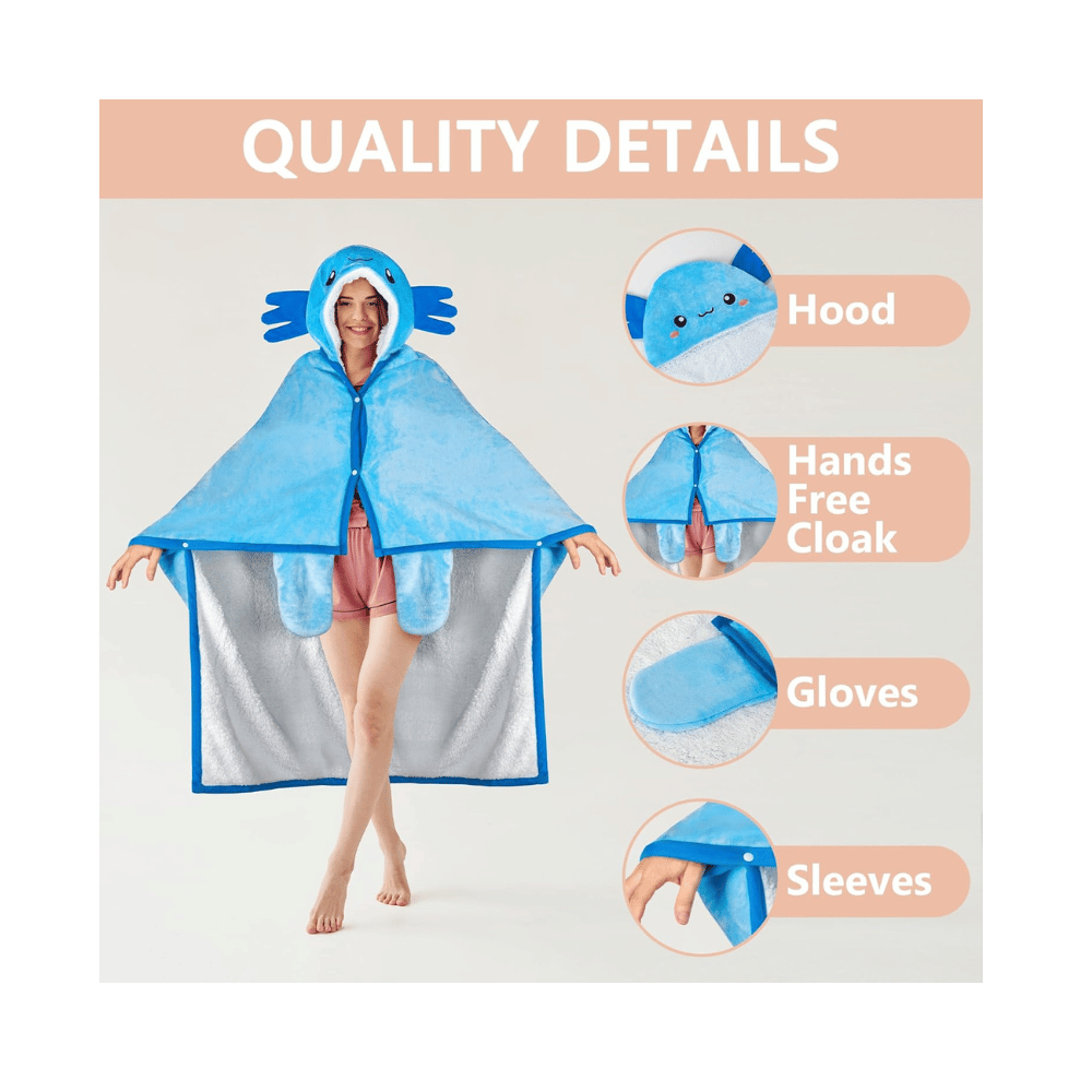 axolotl blue hooded wearable blanket design