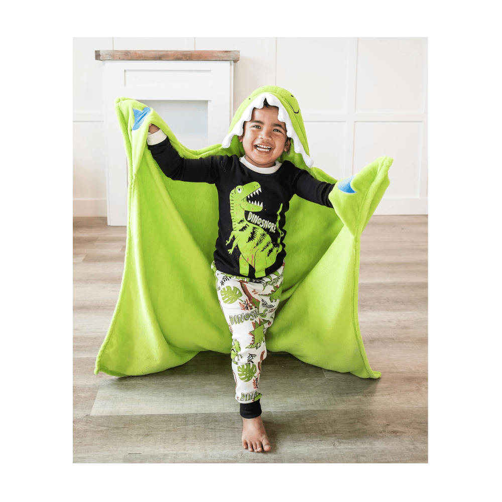 kids green dinosaur hooded blanket lazy one