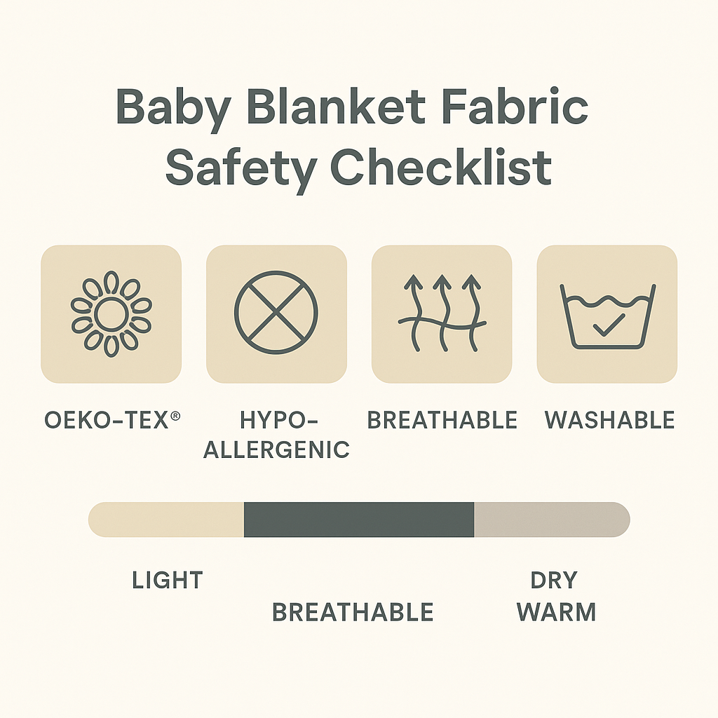 baby blanket safety checklist oeko-tex hypoallergenic breathable washable icons