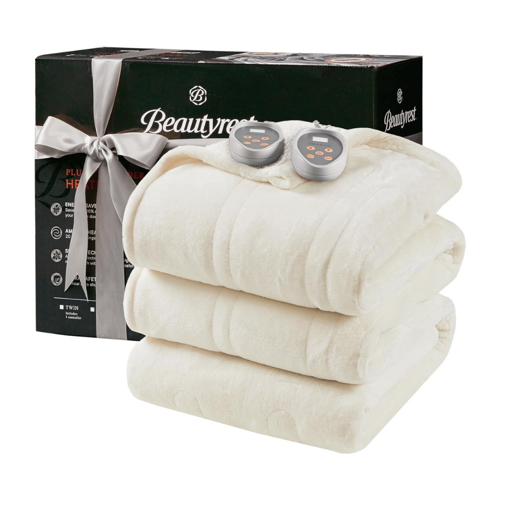 beautyrest heated blanket dual control cream plush electric