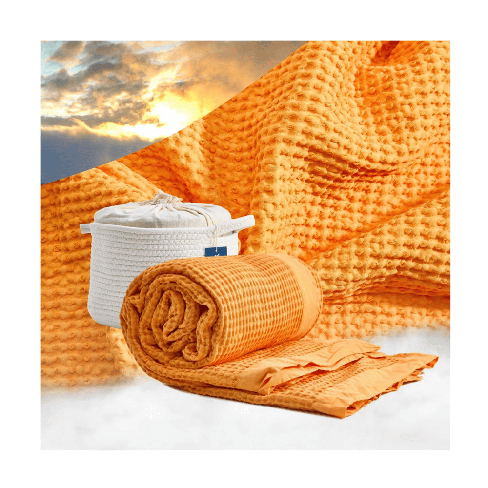 vesta luxury waffle weave blanket orange egyptian cotton spa comfort