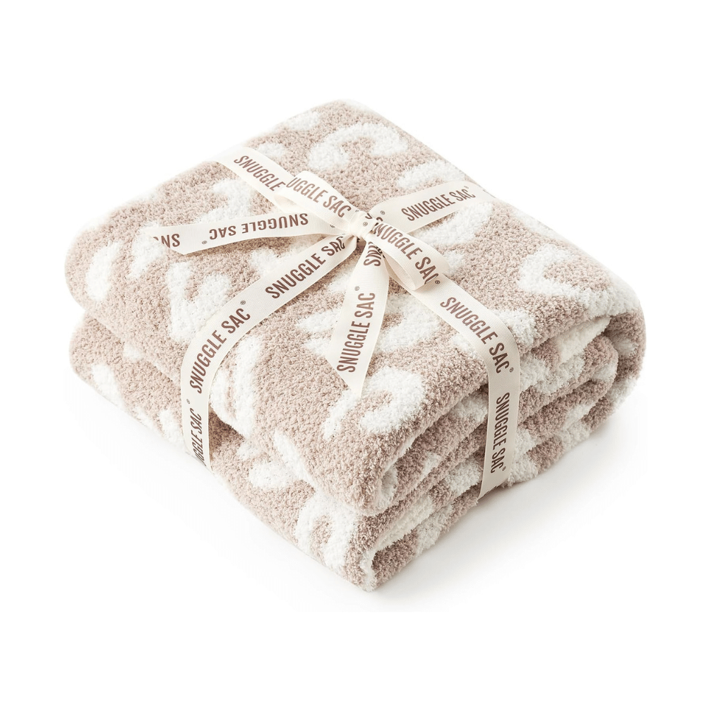 snuggle sac throw blanket folded ribbon soft beige gift