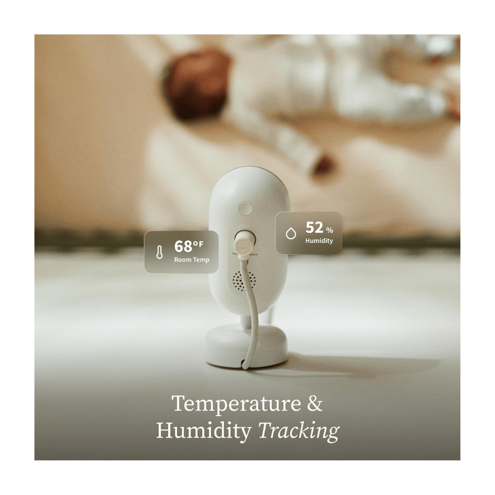 Owlet smart baby monitor showing temperature and humidity tracking features