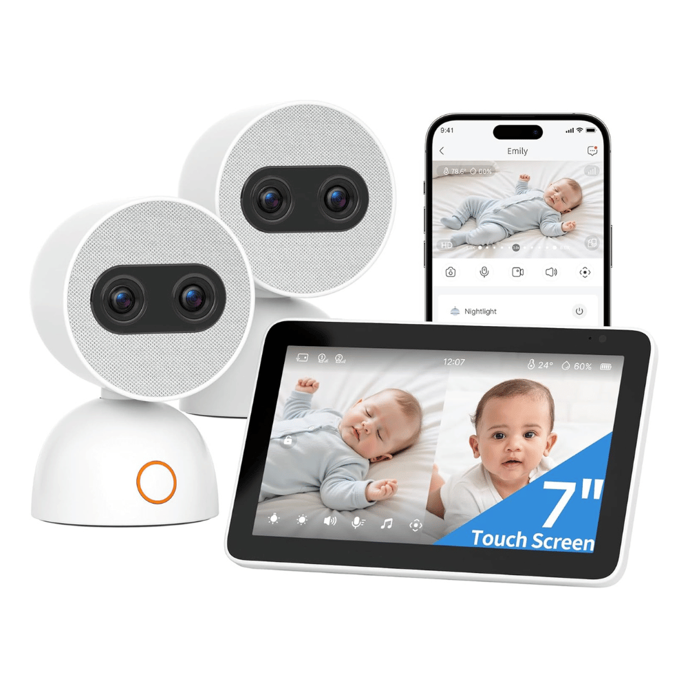 Simsky 7 inch UHD dual camera baby monitor with touchscreen display and app control