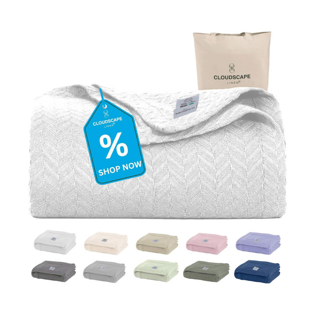 cloudscape linen cotton blankets multicolor folded soft