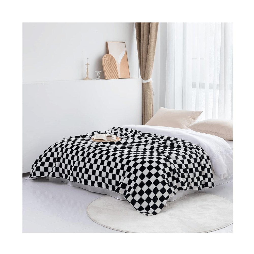lomao checkerboard blanket black white on bed modern décor