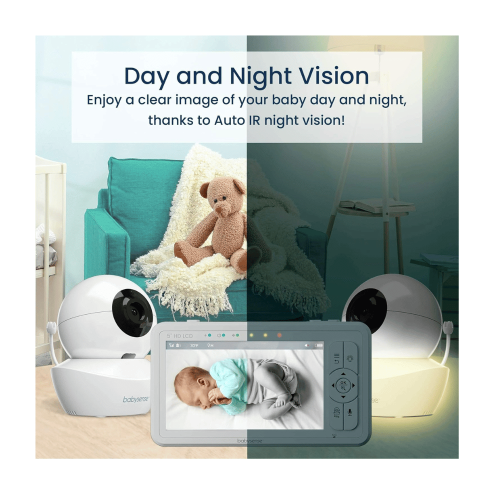 Babysense baby monitor with auto infrared night vision showing day and night
