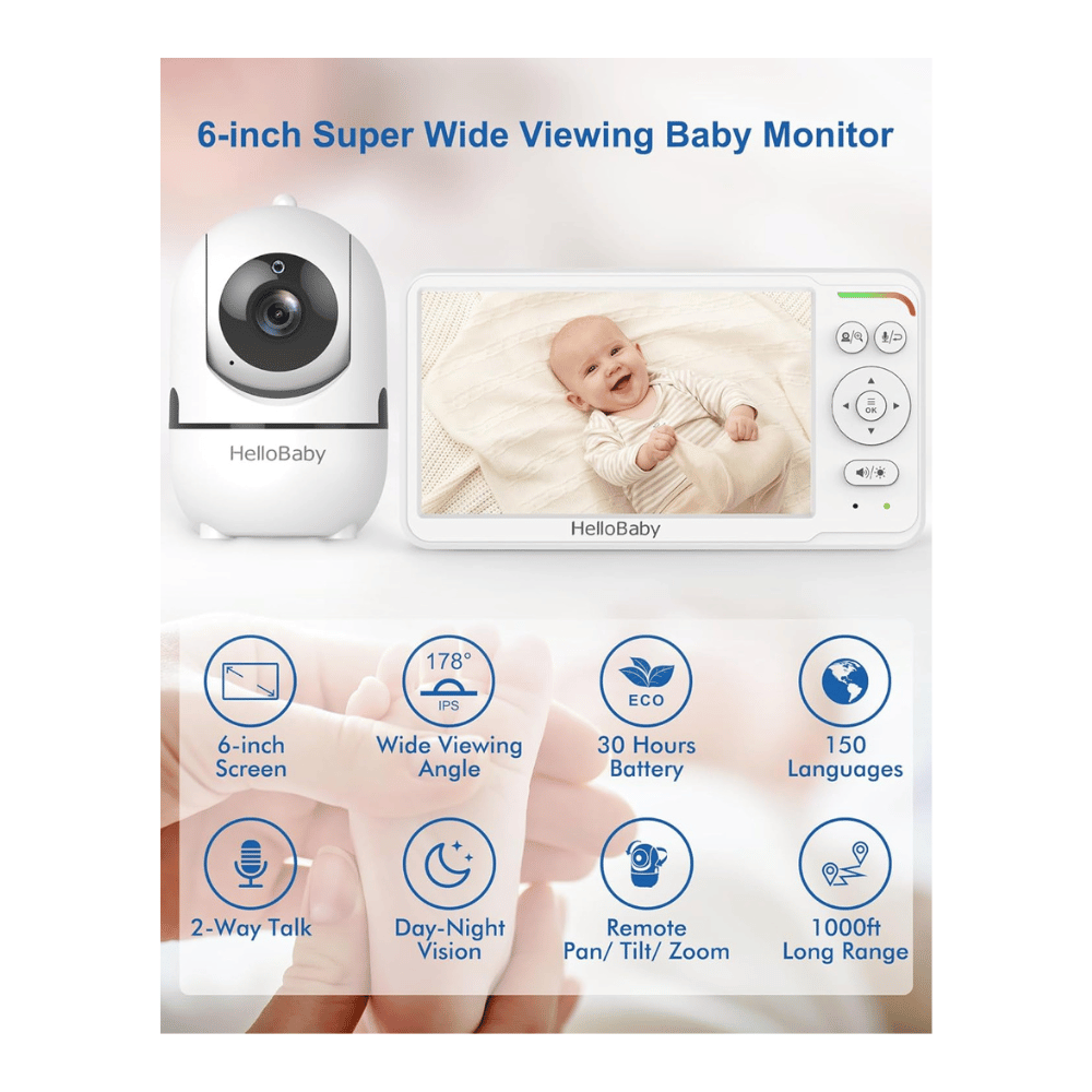 HelloBaby baby monitor with eco mode remote pan tilt zoom and long range features