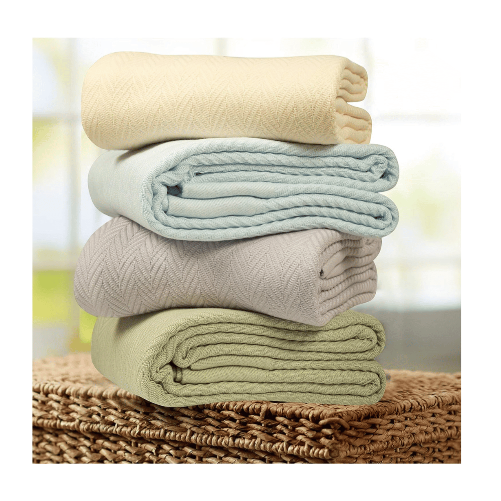 threadmill cotton blankets folded stack pastel colors woven texture
