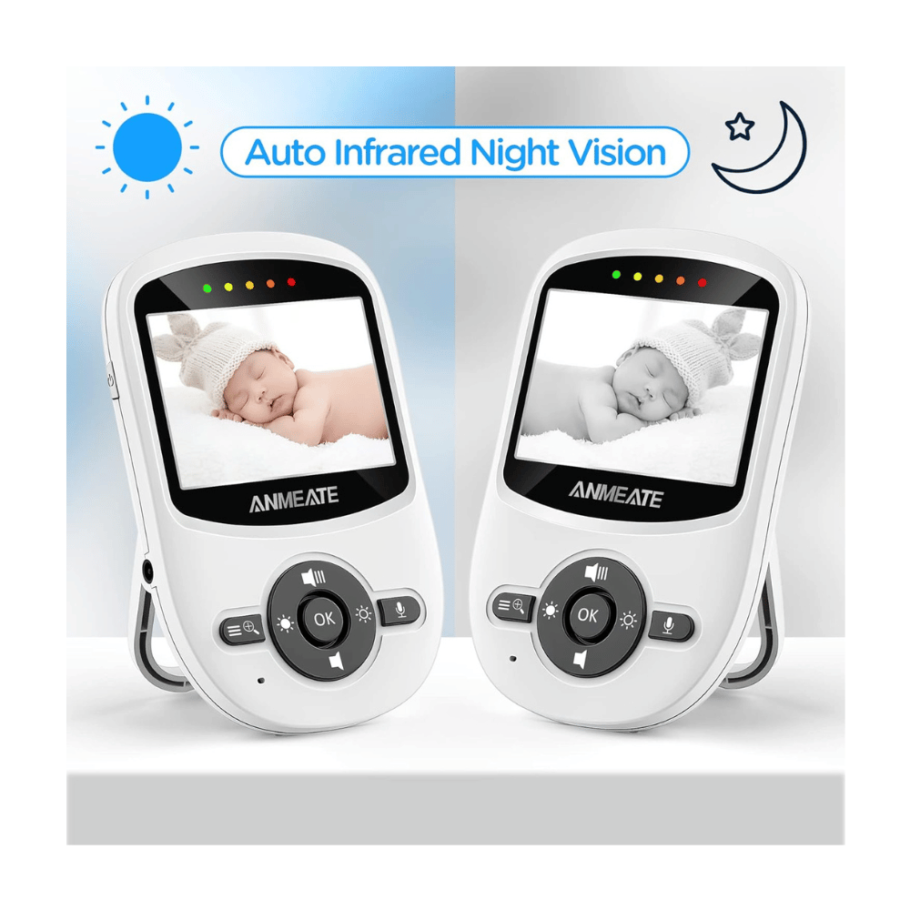 ANMEATE wireless baby monitor displaying baby sleeping with auto infrared night vision
