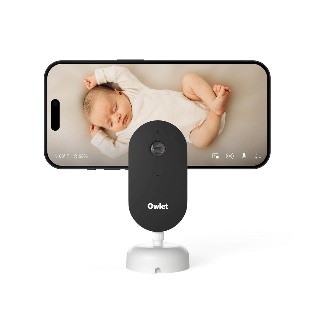 Tag: Owlet Dream Sight HD smart baby monitor with 2K resolution showing baby on smartphone