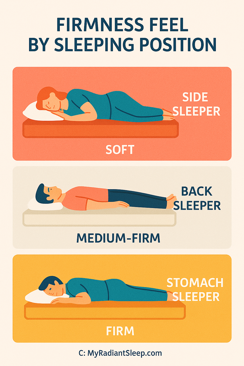 firmness by sleeping position soft medium firm mattress illustration