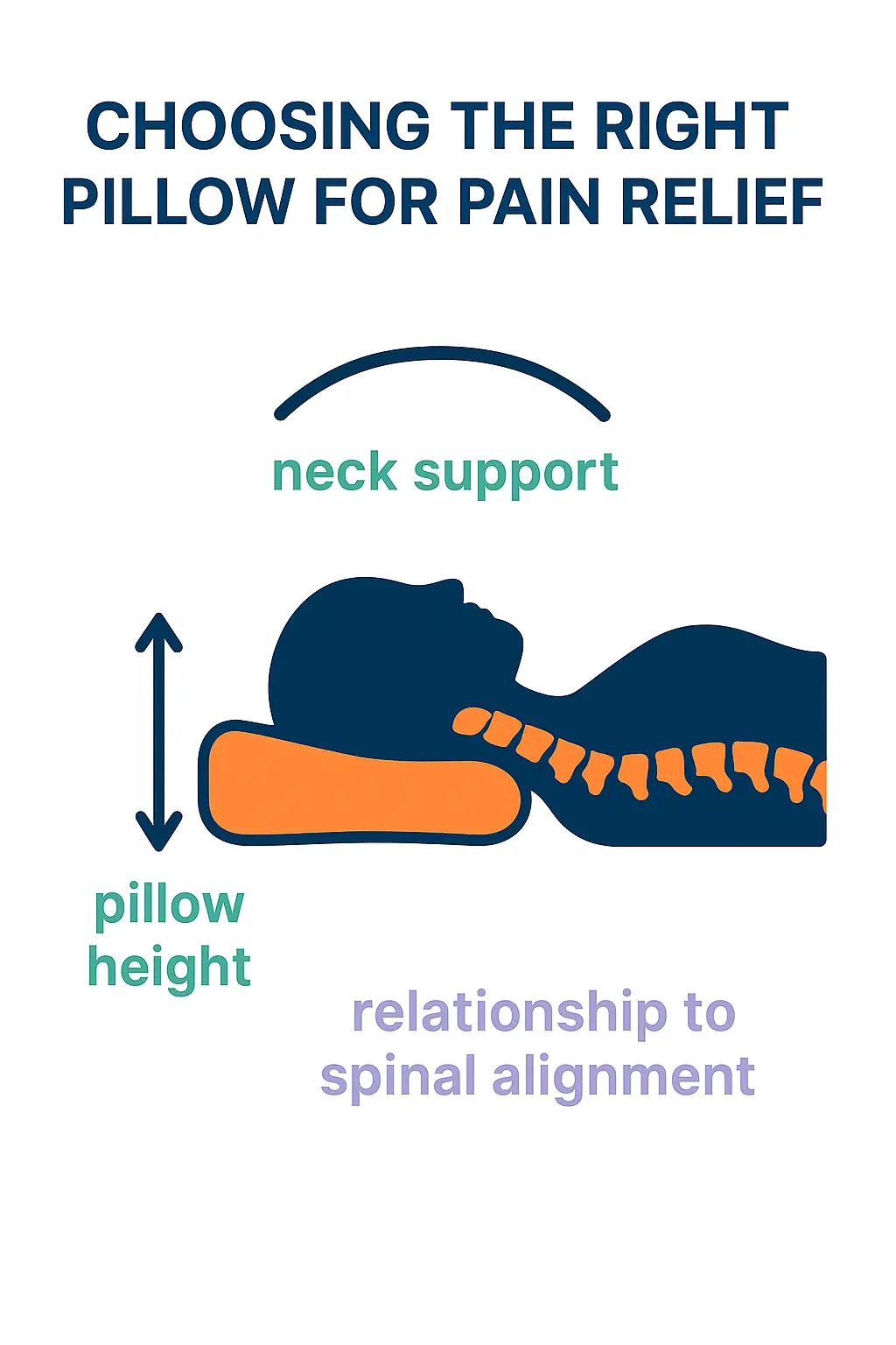 pillow height and neck support graphic showing correct spinal alignment for pain relief