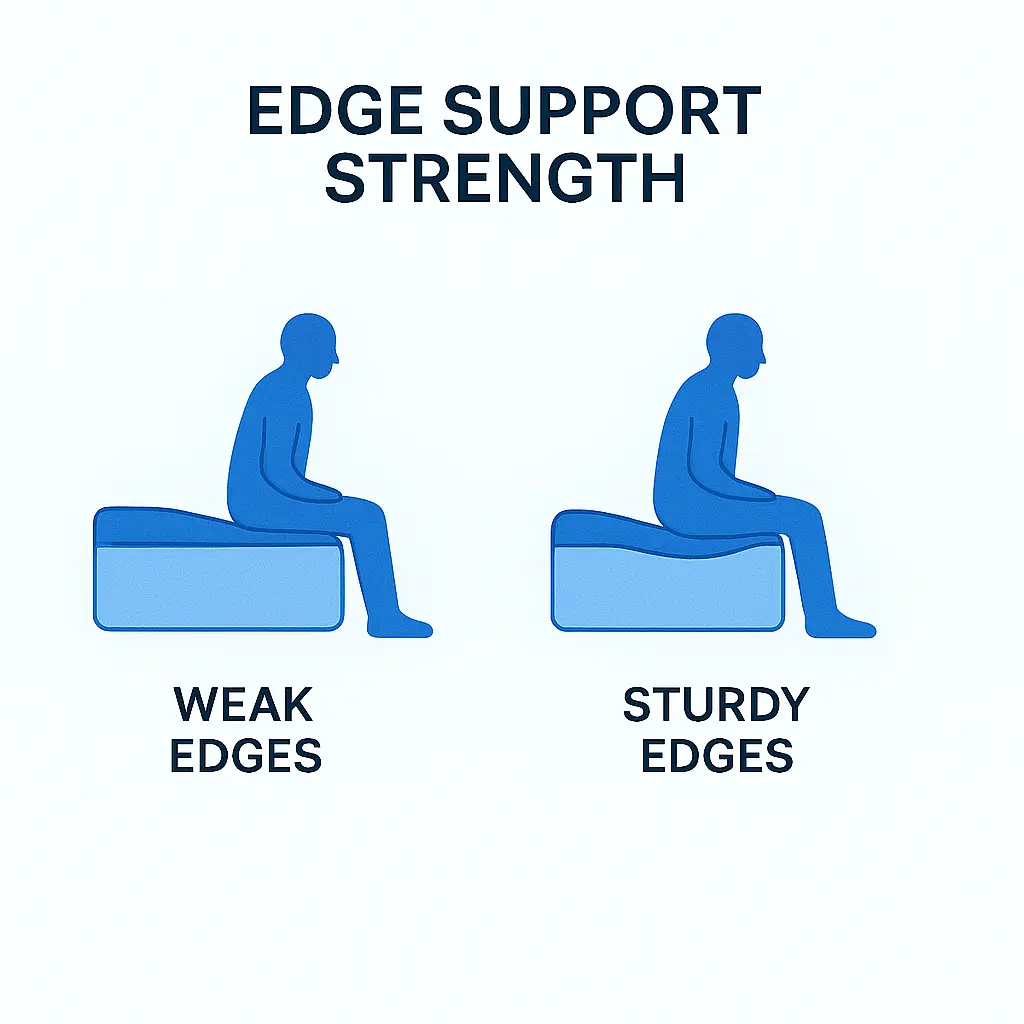 edge support strength illustration comparing weak edges and sturdy mattress edges