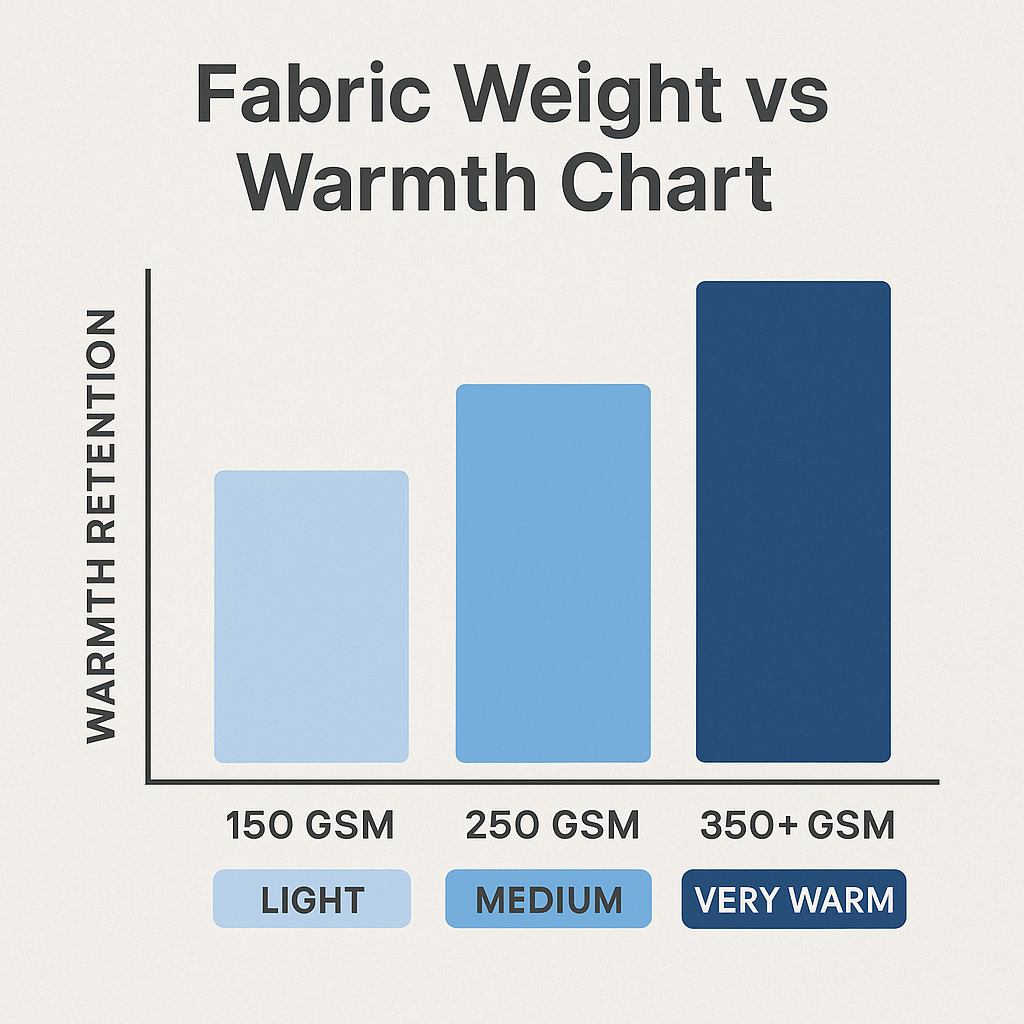fabric weight versus warmth chart gsm light medium very warm comparison