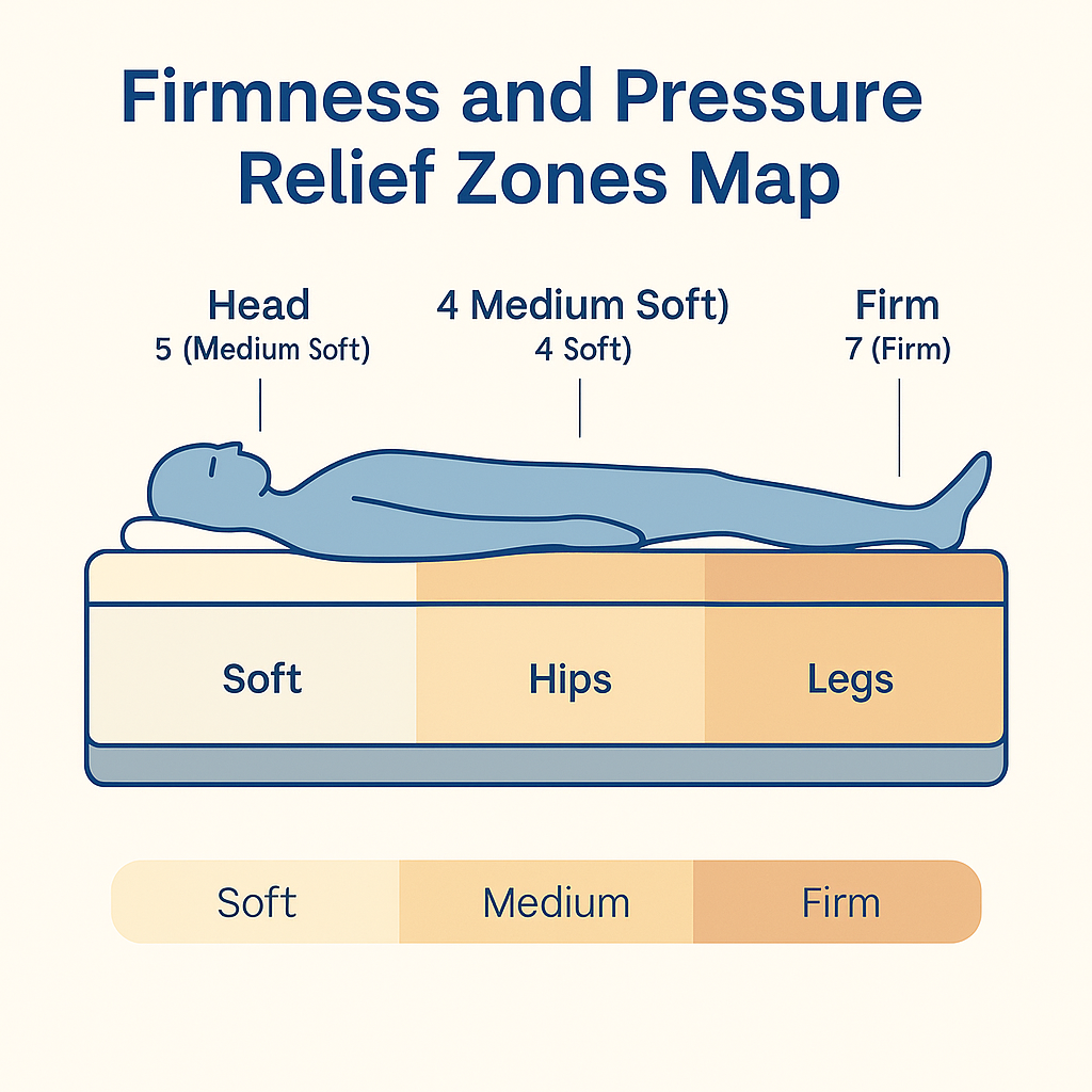 mattress pressure relief zones head hips legs firmness map